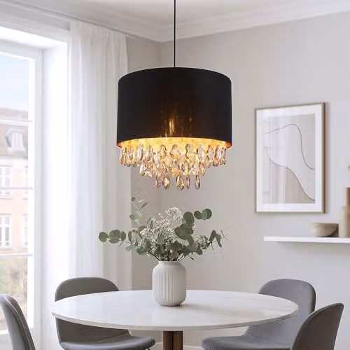 Globo Lighting Coletta Pendant Light in Black and Gold with Crystal, Diameter: 40 cm, Height: 120 cm – 3
