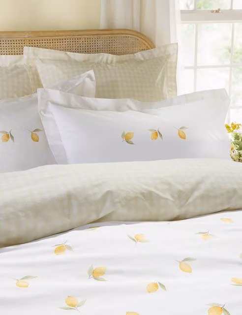 Sophie Allport 2 Pack White Cotton Percale Lemons Oxford Pillowcases