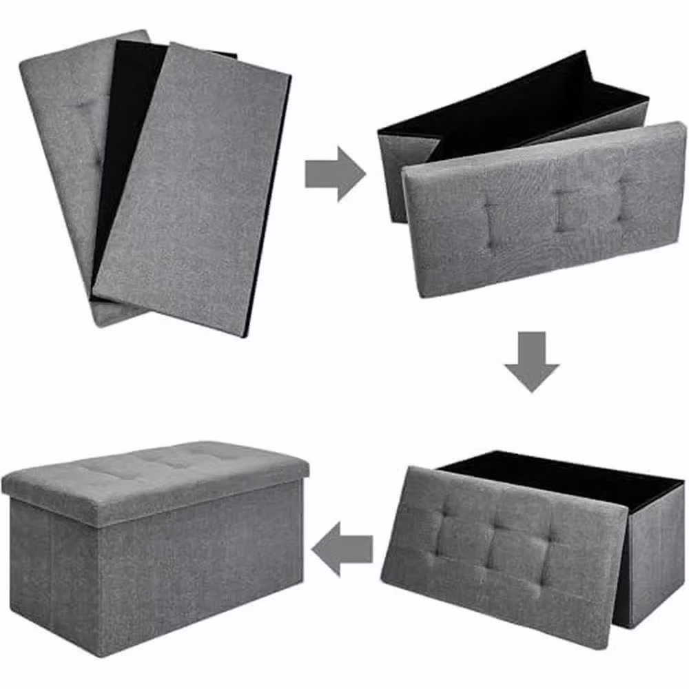 KORVIXA Deep Grey Folding Bench Ottoman Storage Seat W/D/H: 100 x 100 x 38 cm – 3