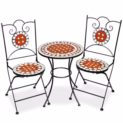 tectake Mosaic Garden Bistro Set in Brown and Multicolour with Metal and Stone Geometric Design – 1