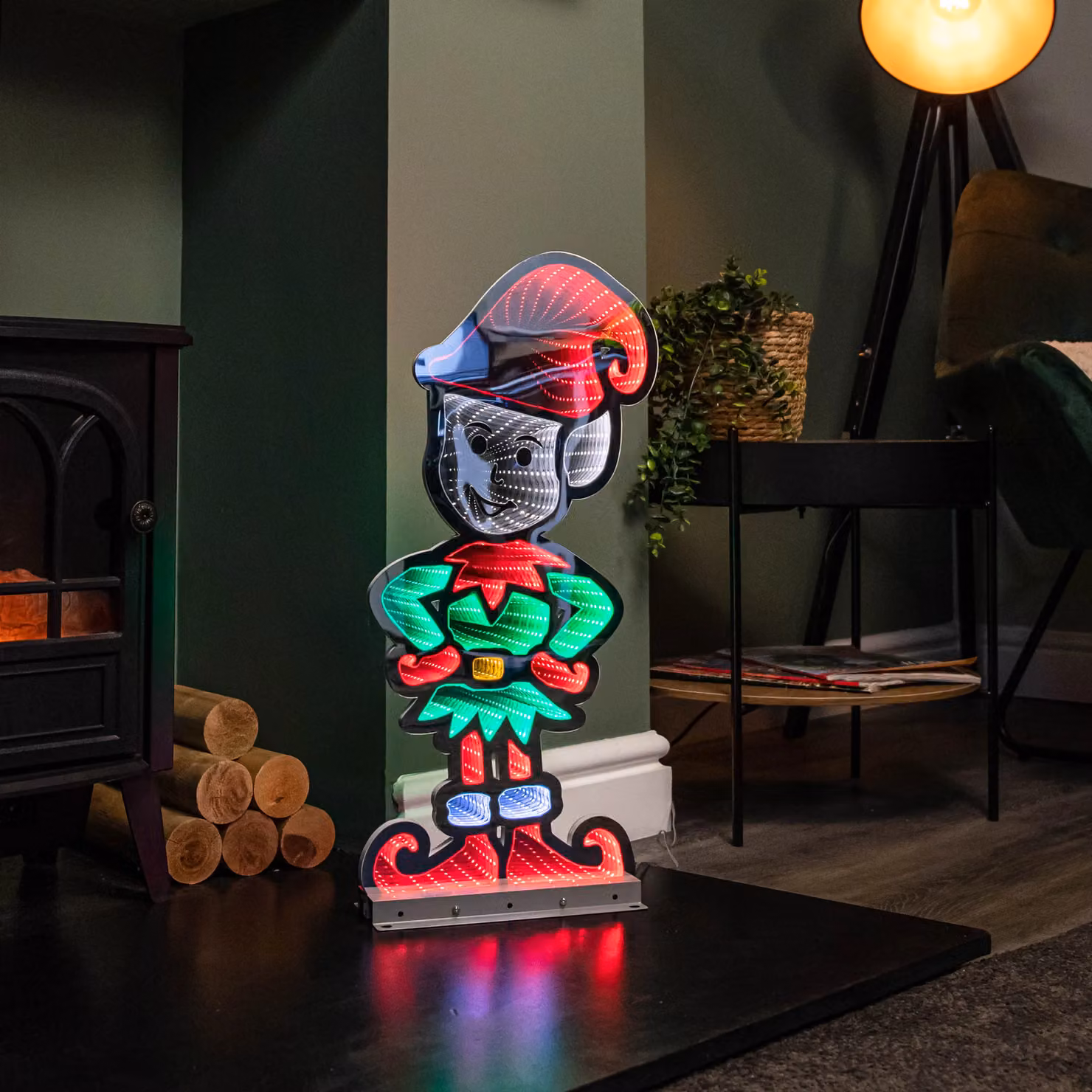 Samuel Alexander 60cm Infinity Elf in Red Boots with Green and Red LEDs on Metal Base – 2