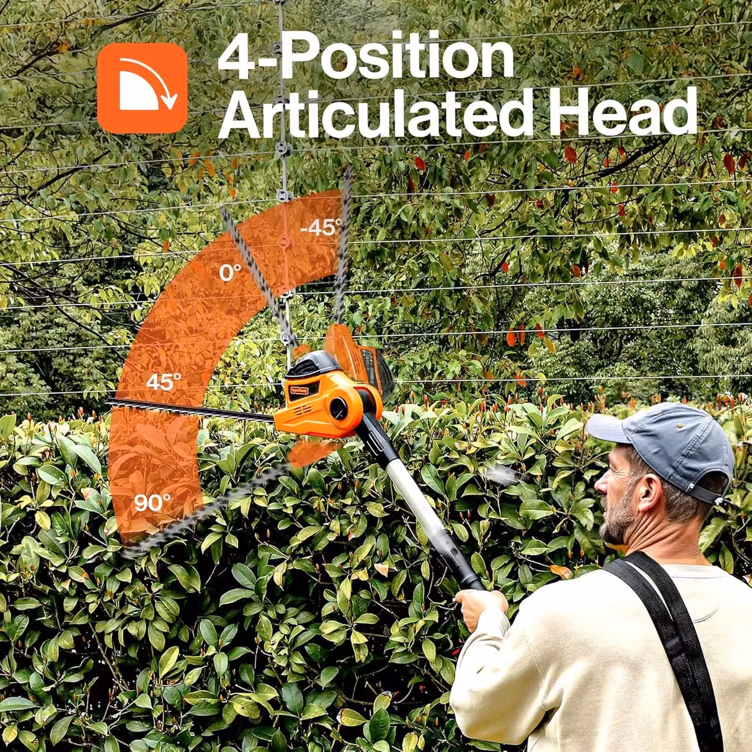 Superhandy Electric Pole Hedge Trimmer with 550W Motor and 51cm Dual-Action Blade in Orange – 3