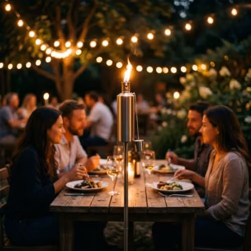 Harbour Housewares Metal Cylinder Garden Torches in Silver, Pack of 6, Height: 146 cm – 6