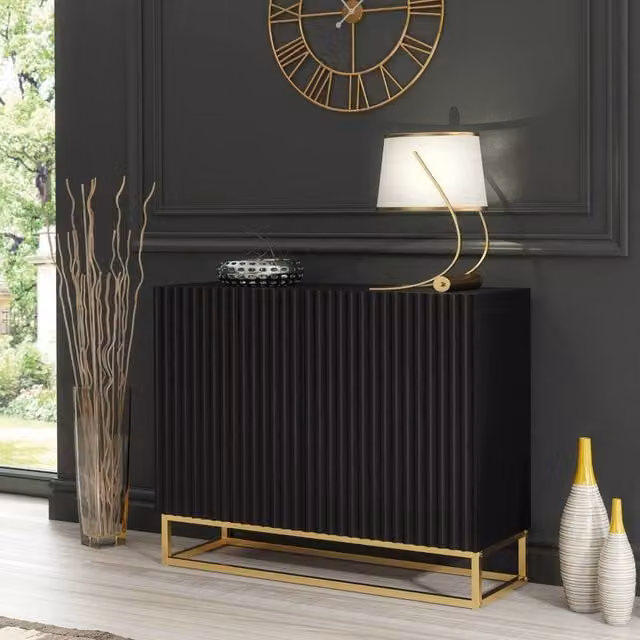 Creative Furniture Ripple Sideboard in Black and Gold, Modern Fluted Design, W/D/H: 100 x 35 x 80 cm – 1