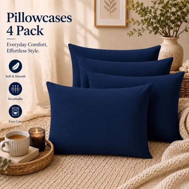 Pamposh Set of 4 Navy Blue 300 Thread Count Cotton Mako Satin Pillow Cases – 1