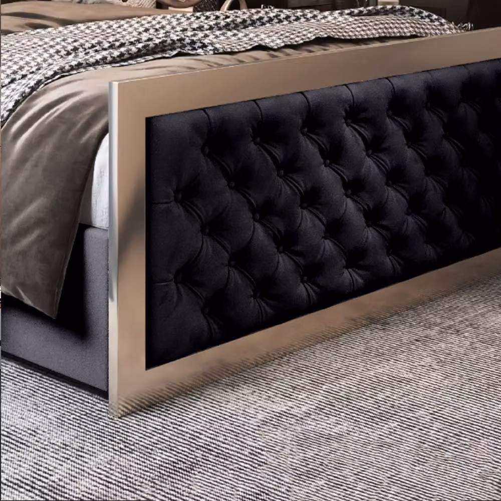 Casani Launceston Upholstered Velvet Designer Bed Frame with Black Metal Details, Black, W/D/H: 180 x 200 cm – 5