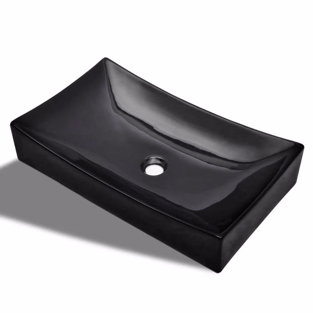 Berkfield Home Elegant Rectangular Ceramic Countertop Bathroom Sink Basin, Black, W: 65.5 cm, D: 39.0 cm, H: 14.0 cm – 3