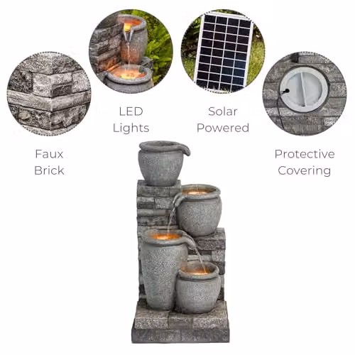 Teamson Home 4-Tier Cascading Solar Powered Water Fountain, Grey – 3