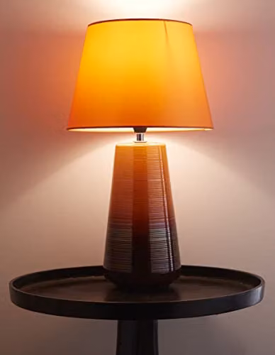 K Living Canada Ceramic Table Lamp in Orange and Green with Fabric Cylinder Shade, H 44.5 cm – 2
