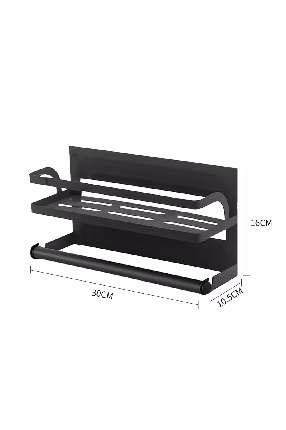 Living and Home Magnetic Kitchen Storage Shelf Organiser with Paper Roll and Cling Film Holder, Black Metal – 5