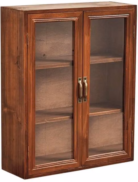 KORVIXA Vintage 3-Tier Wooden Storage Cabinet with Glass Doors in Brown, Width: 100 cm
