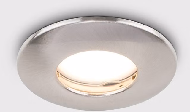 ValueLights IP65 Fire Rated Recessed Round Downlight Single Light Fitting in Brushed Chrome