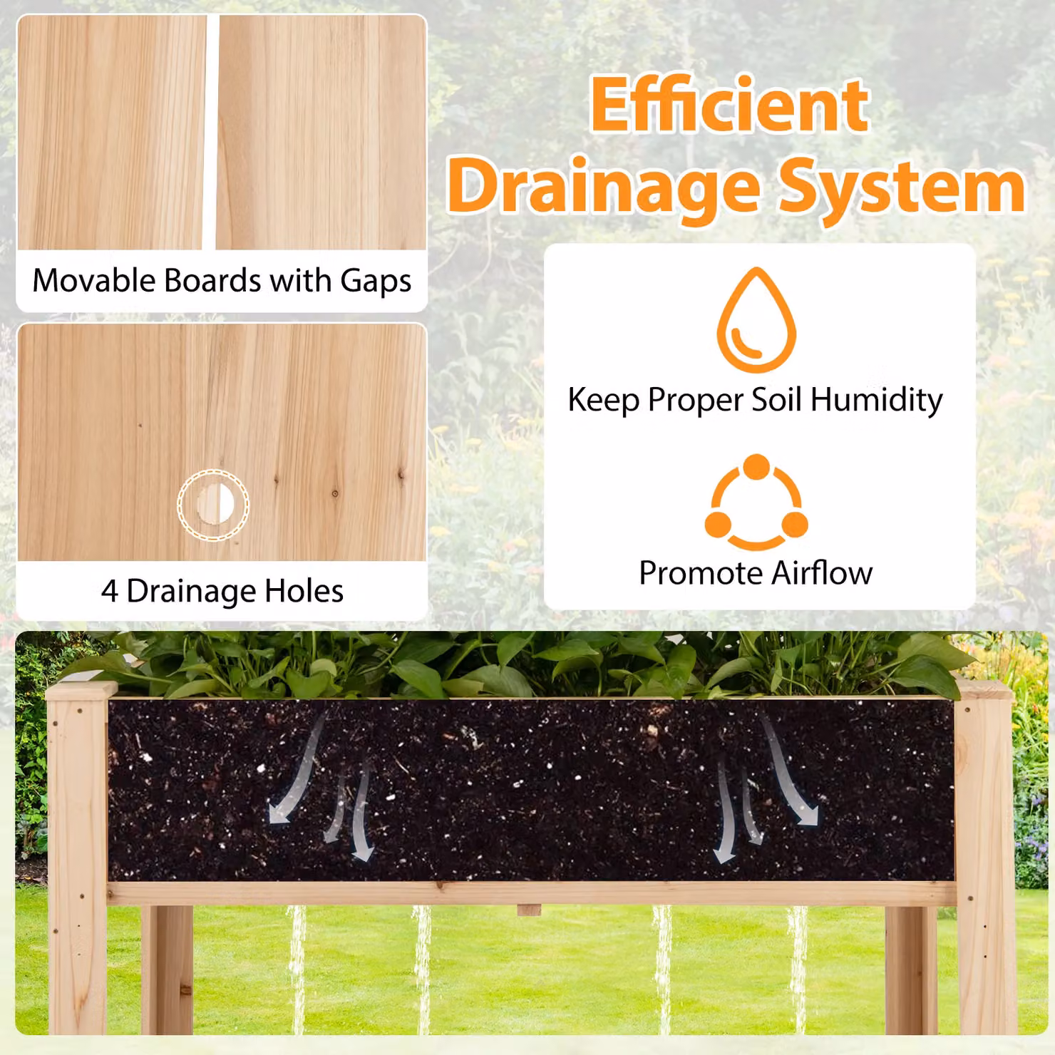 Gymax Wooden Elevated Planter Box with Trellis and Shelf in Beige – 9