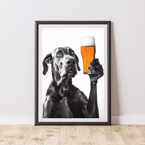 60 Second Makeover Great Dane Drinking Beer Paper Poster, A4