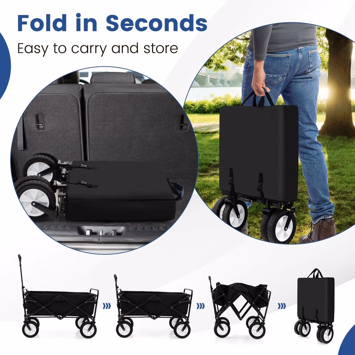 Costway Heavy Duty Collapsible Folding Utility Wagon in Black – 4