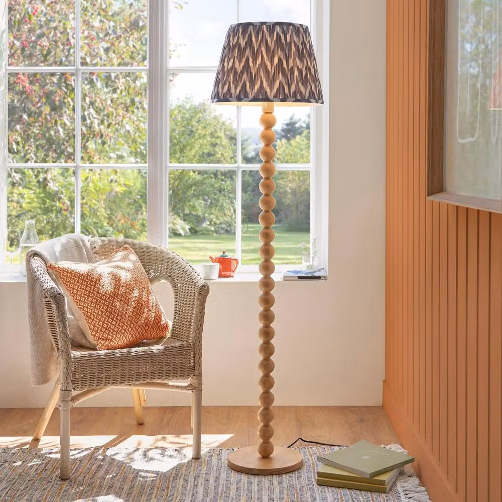 Netlighting Bamboo Floor Lamp with Grey Fabric Zigzag Shade, E27, 40 cm – 2