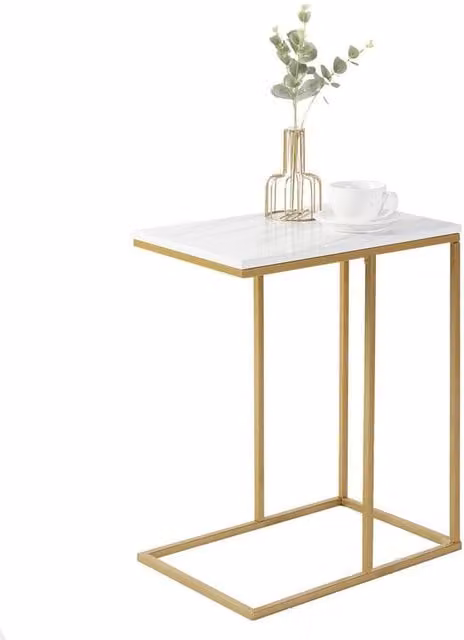 KORVIXA Marble C-Shaped Side Table with Gold Sled Base and Nested Tops, White and Gold, W/D/H: 100 x 100 x 53.8 cm