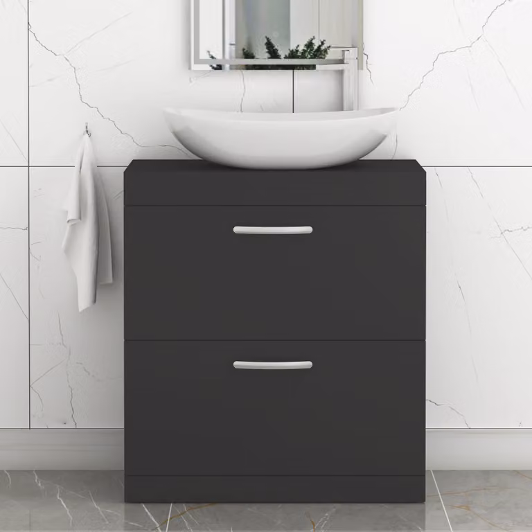 Royal Bathrooms Turin 600mm Floor Standing 2 Drawer Vanity Unit with Countertop Basin in Matt Black