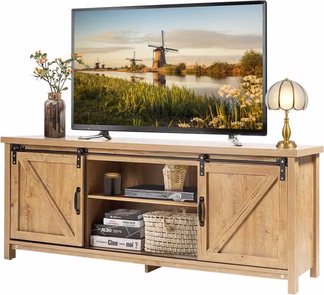 COSTWAY Rustic Brown Wood MDF TV Stand for 60 inch Televisions
