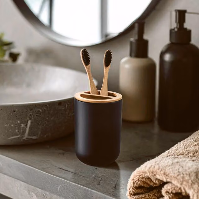 Orsina Black Bamboo Toothbrush Holder with Tumbler – 5