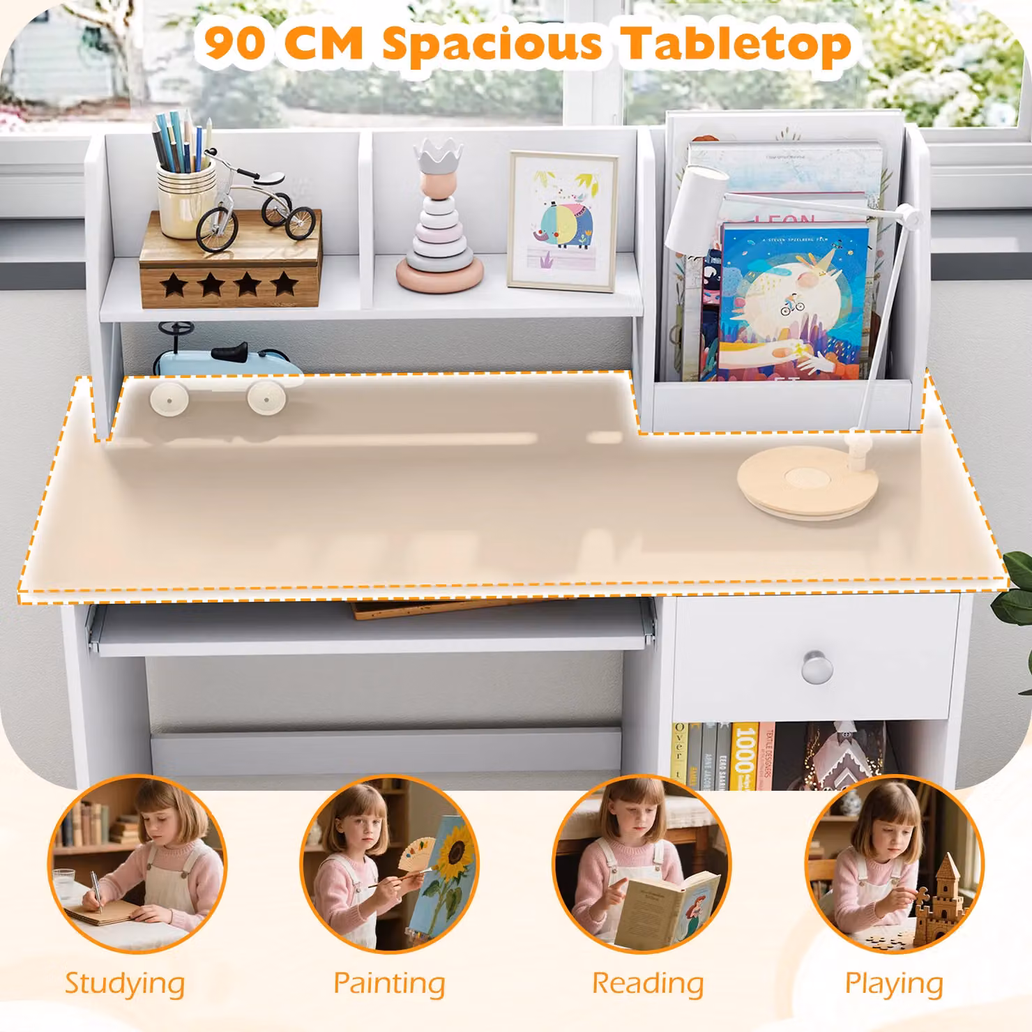 Gymax Grey Wooden Computer Desk with Keyboard Tray and Drawer – 3