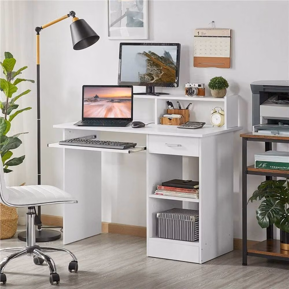 Kelvenix Computer Desk with Drawer and Keyboard Tray in White – 2