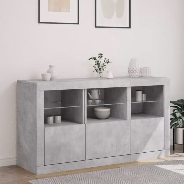 Berkfield Home Sideboard with Integrated LED Lights in Concrete Grey, W/D/H: 123 x 37 x 67 cm