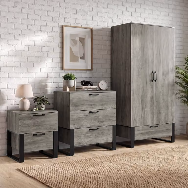 DHS Millwright 3-Piece Industrial Bedroom Furniture Set in Grey and Black