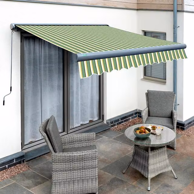 Primrose Manual Full Cassette Awning in Anthracite and Green Stripe