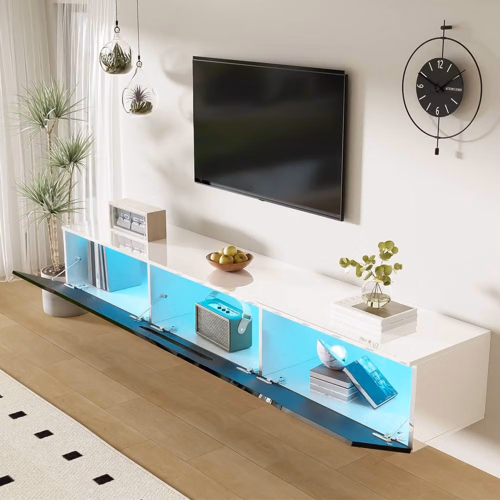 Merax Modern High-Gloss Wall-Mounted TV Stand with Adjustable LED in Black – 5