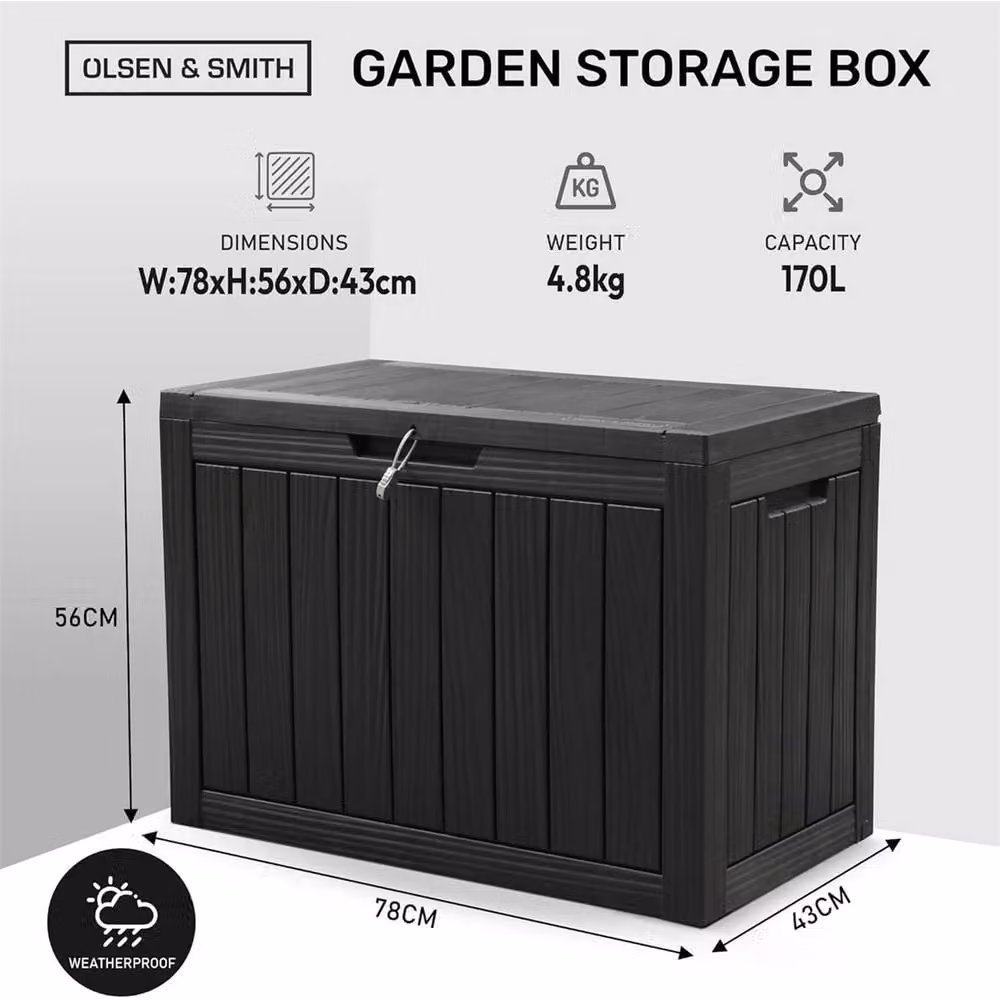 Nordara 170L Lockable Weatherproof Outdoor Storage Box in Black – 2