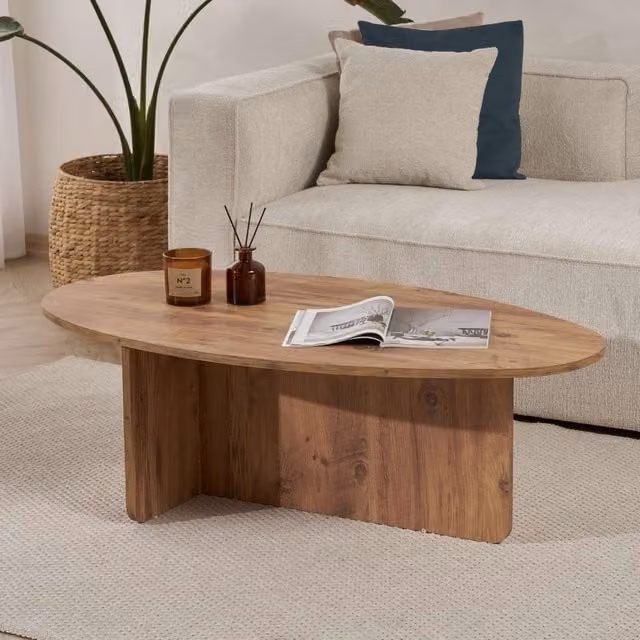 Decortie Orba Oval Coffee Table in Brown Rustic Oak Effect, W/D/H: 120 x 65 x 40 cm