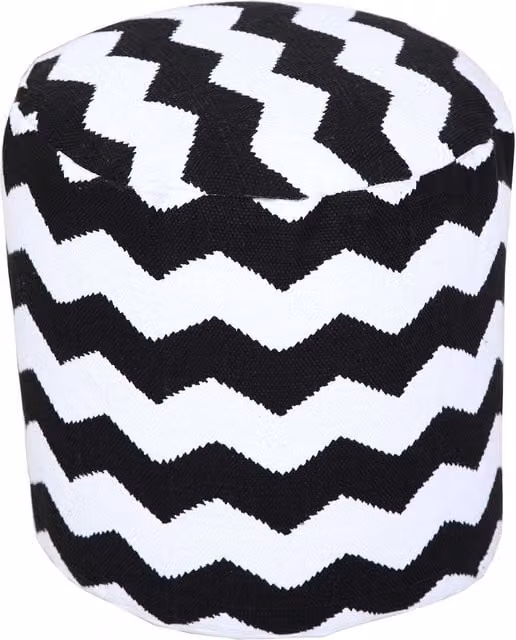 Homescapes Modern Geometric Cylindrical Bean Footstool in Black and White with Removable Cotton Cover