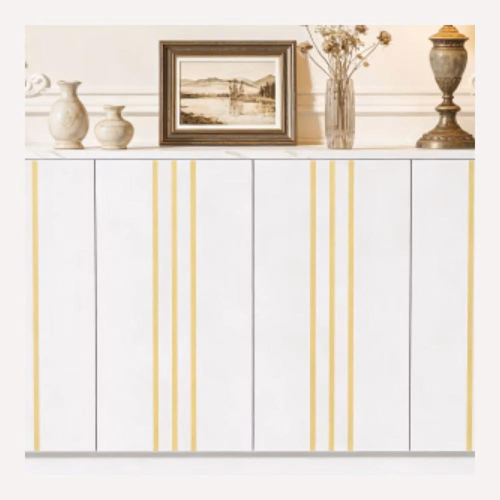 AKI HAUS Modern White Four-Door Sideboard with Gold-Tone Detailing and Glossy Striped Finish – 2