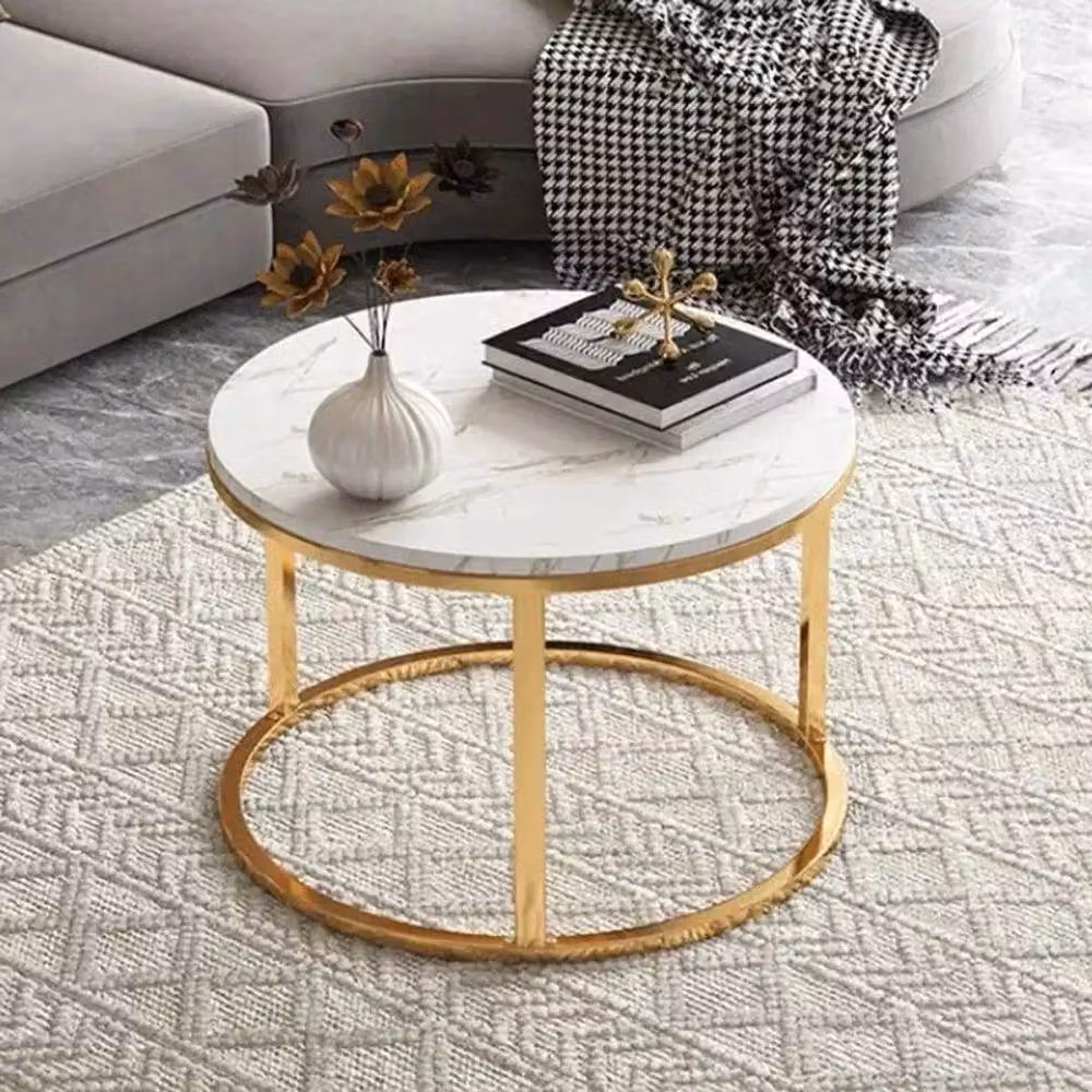FORGEVIO Set of 2 Round Nesting Coffee Tables in White Marble Effect – 6