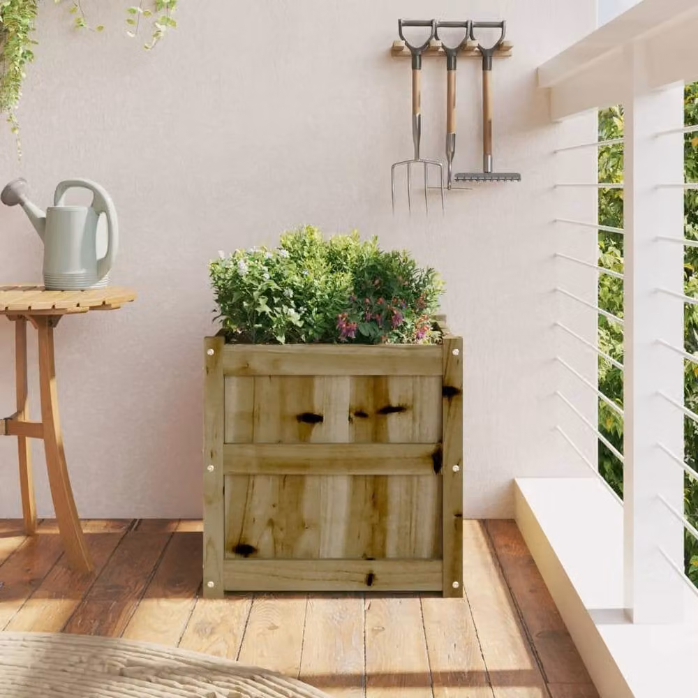 Berkfield Brown Impregnated Pine Wood Garden Planter Tub, W/D/H: 50 x 50 x 50 cm – 3