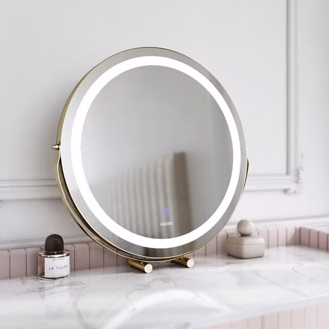 CARME Riley Touch Sensor LED Ring Light Mirror in Gold/Brass