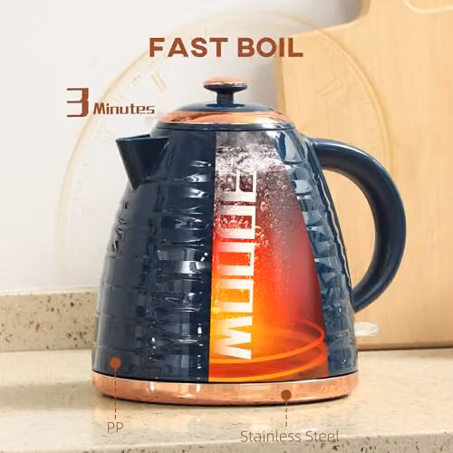 HOMCOM 1.7L Fast Boil Electric Glass Kettle with Auto Shut-off and Limescale Filter, Blue – 3