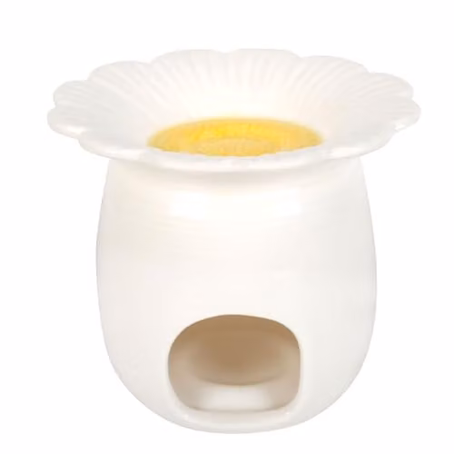 KDMD Daisy Shaped Ceramic Oil Burner and Tealight Holder in Petrol and White