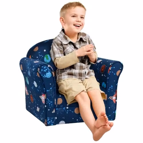 HOMCOM Blue Fabric Kids Tub Armchair with Solid Wood Frame for Childrens Bedrooms W: 44 cm, D: 39 cm, H: 50 cm – 2