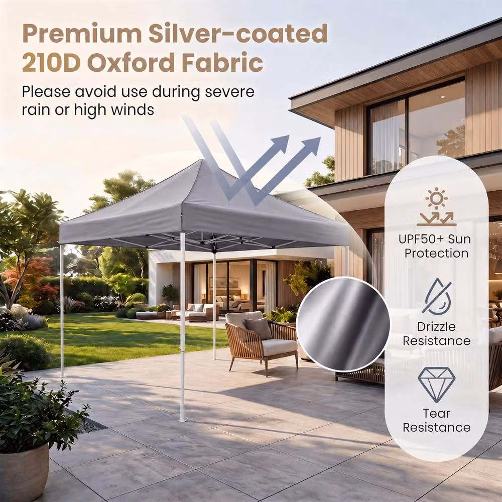 Gymax Grey Pop Up Camping Tent Sunshade Shelter with 4 Sidewalls and Windows, W/D/H: 194 x 194 x 236 cm – 5
