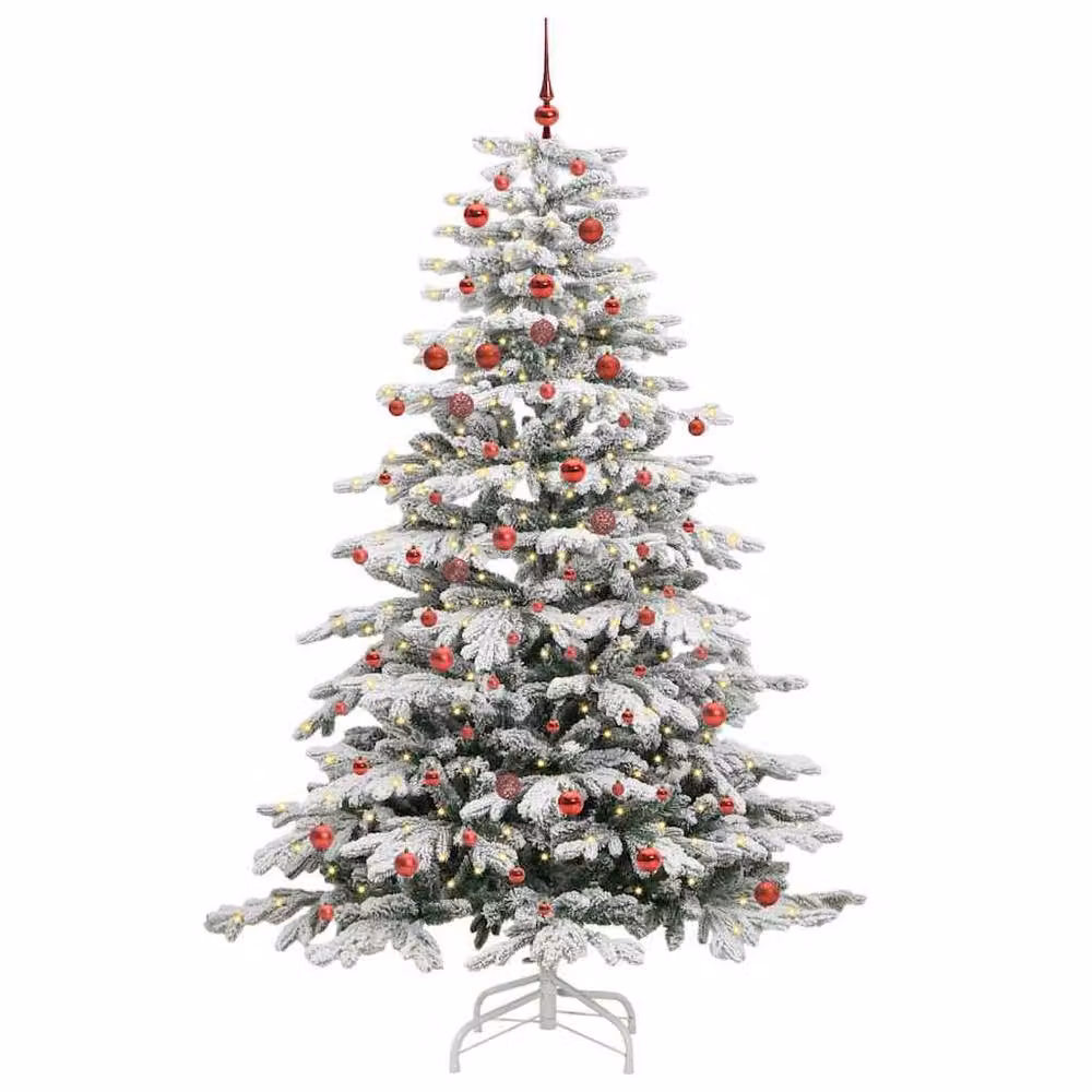 Berkfield Home Artificial Hinged Christmas Tree in White, Height: 210 cm – 2