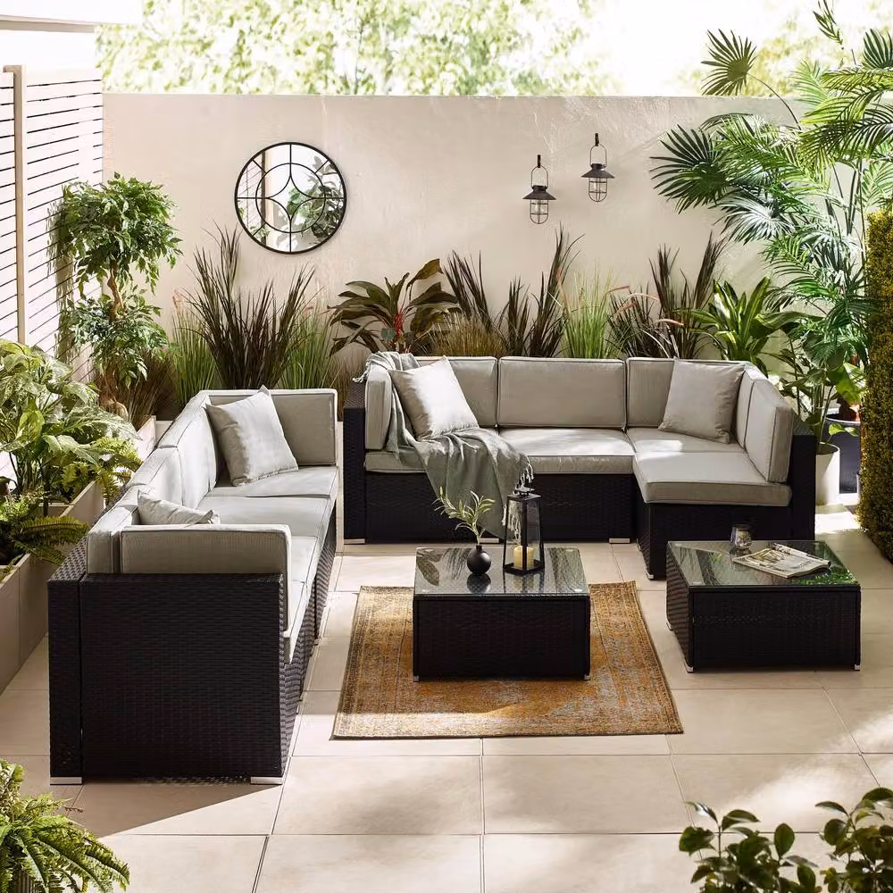 FurnitureboxUK Orlando 8 Seat Modular Outdoor Garden Rattan Sofa Set in Black – 2