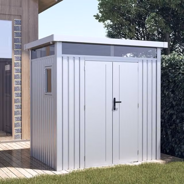 BillyOh Centro Pent Metal Garden Shed with Window in Silver