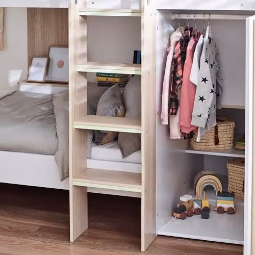 Julian Bowen Horizon Two-Level Bunk Bed in White and Wood with Stairs and Side Compartments, W/D/H: 90 x 190 x 160 cm – 3
