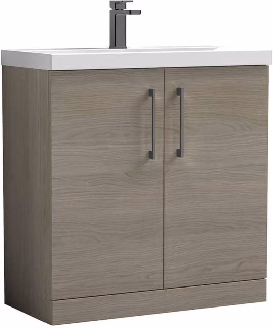 Balterley Solace Oak Contemporary 2-Door Freestanding Bathroom Floor Vanity Basin in Brown, Width: 80 cm