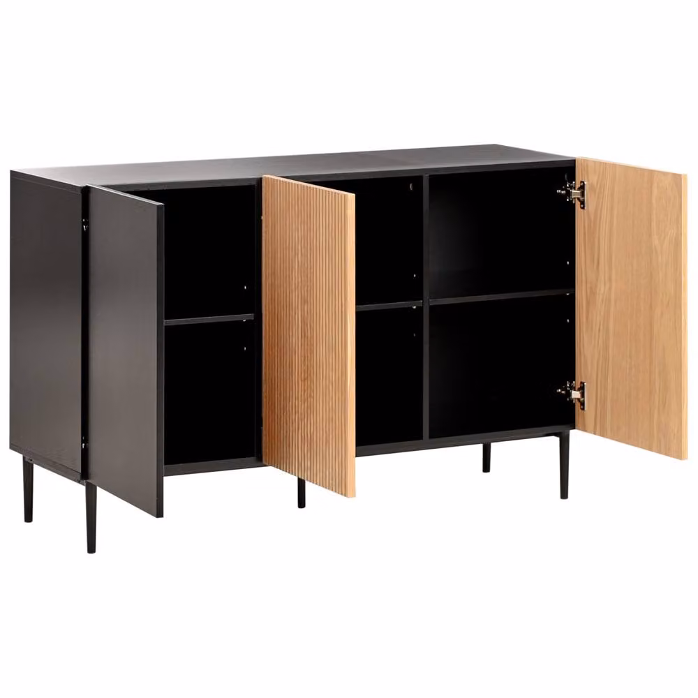 Wyld and Coco 3-Door Ribbed Front Sideboard in Black Lacquered MDF with Ash Veneer – 4