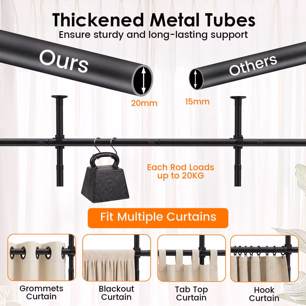 Costway L-Shape Adjustable Floor to Ceiling Room Divider Curtain Tension Rod in Black Metal – 5
