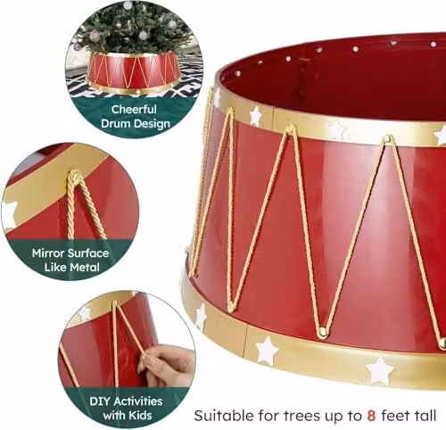 Shatchi Foldable Christmas Tree Skirt Base Cover in Red or Gold, Diameter: 72.1 cm – 5