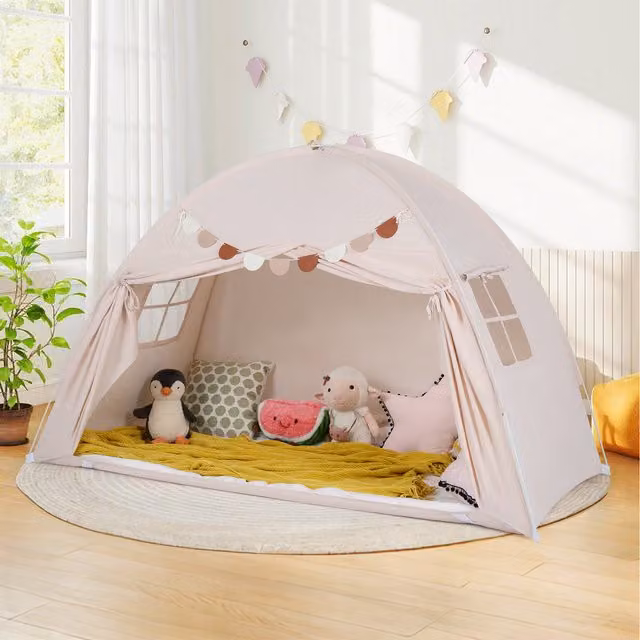 COSTWAY Portable Canopy Tent in Beige and White